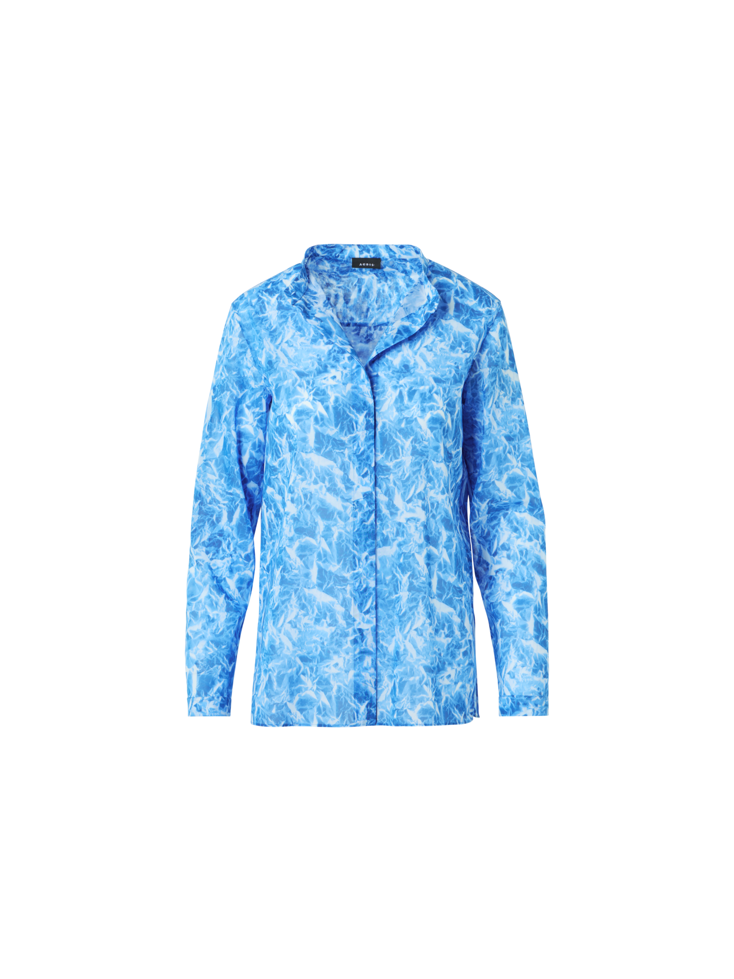 Designer Tunika-Bluse aus Baumwoll-Voile mit Whitecaps-Print - Blau