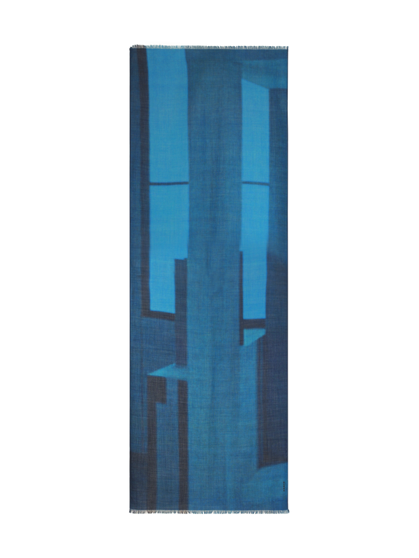 Designer Schal aus Kaschmir und Seide mit Window Druck - Blau