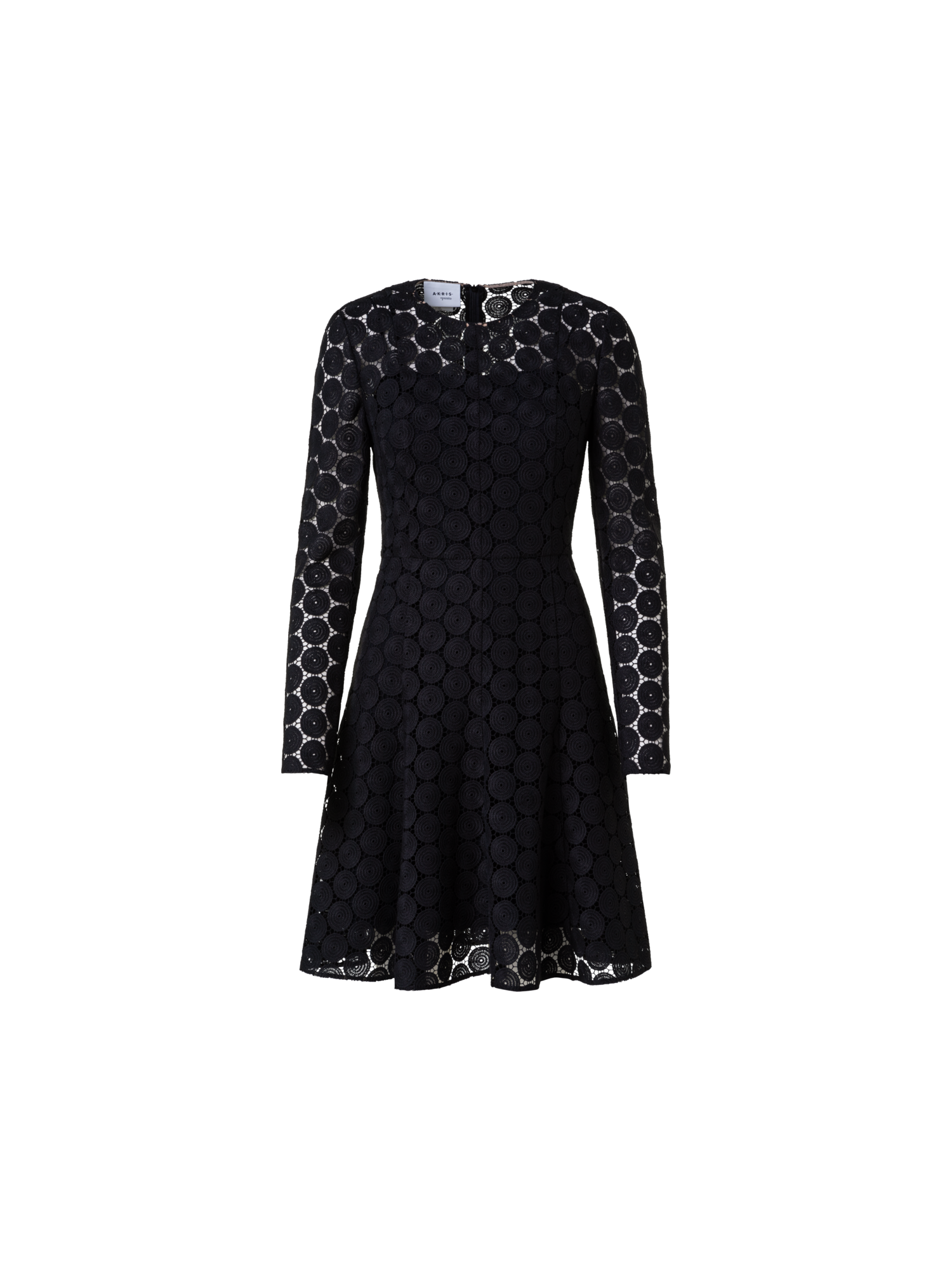 Designer Fit and Flare Kleid in Punkt-Stickerei - Schwarz