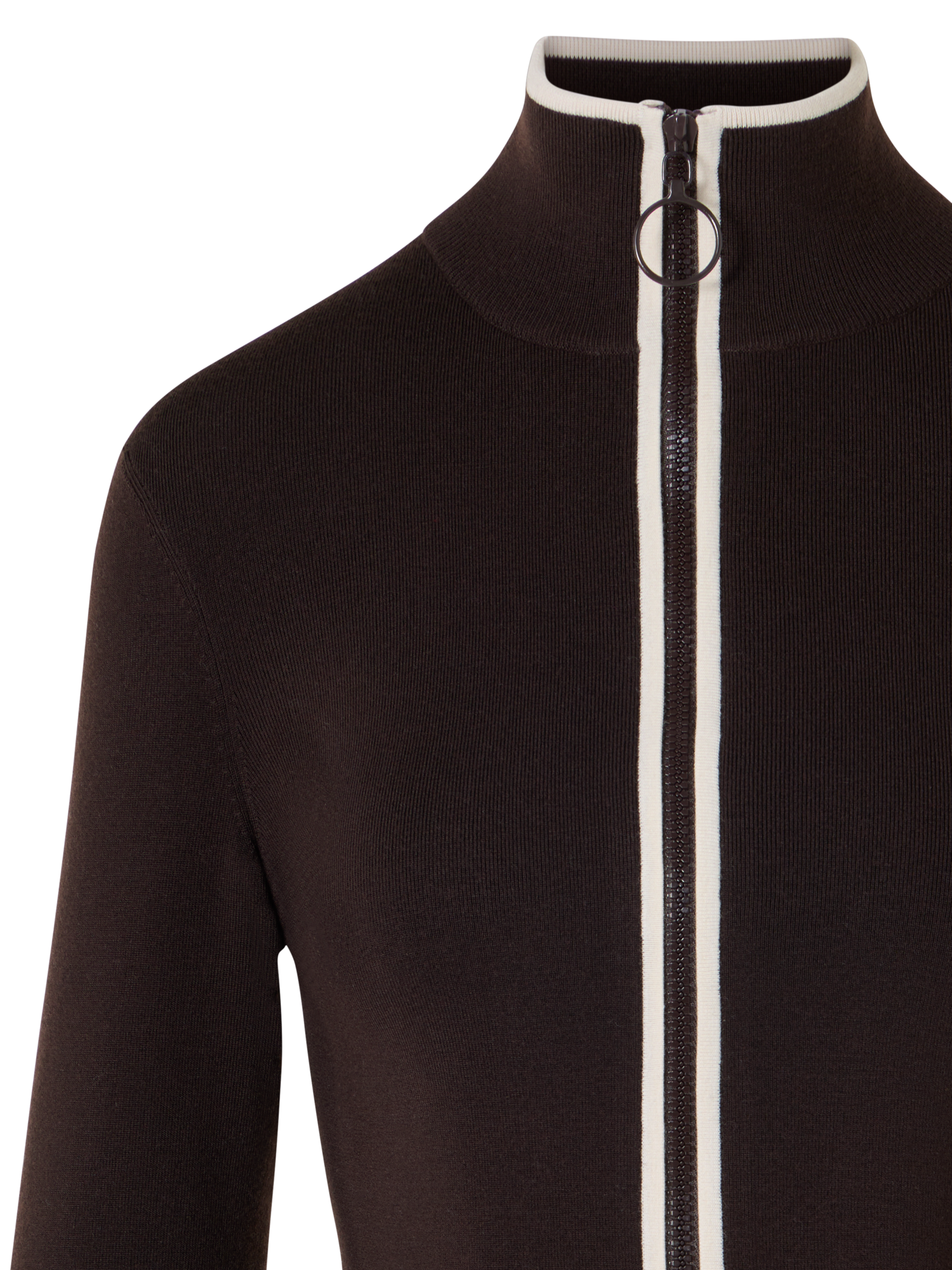 Designer Taillierter Zipp-Cardigan mit Kontrastpaspel - Braun