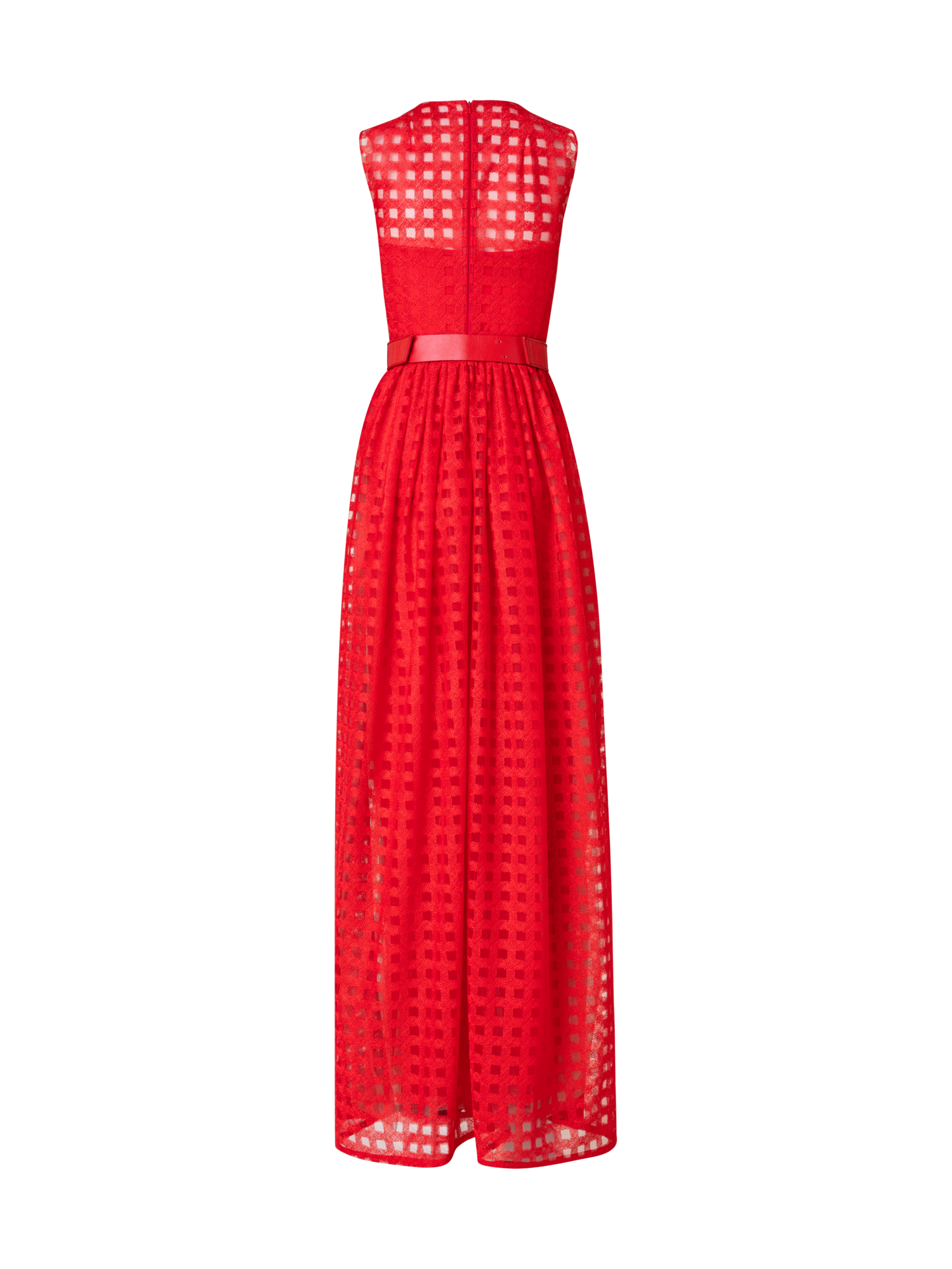 Designer Abendkleid aus Quadrat-Stickerei auf Tulle - Rot