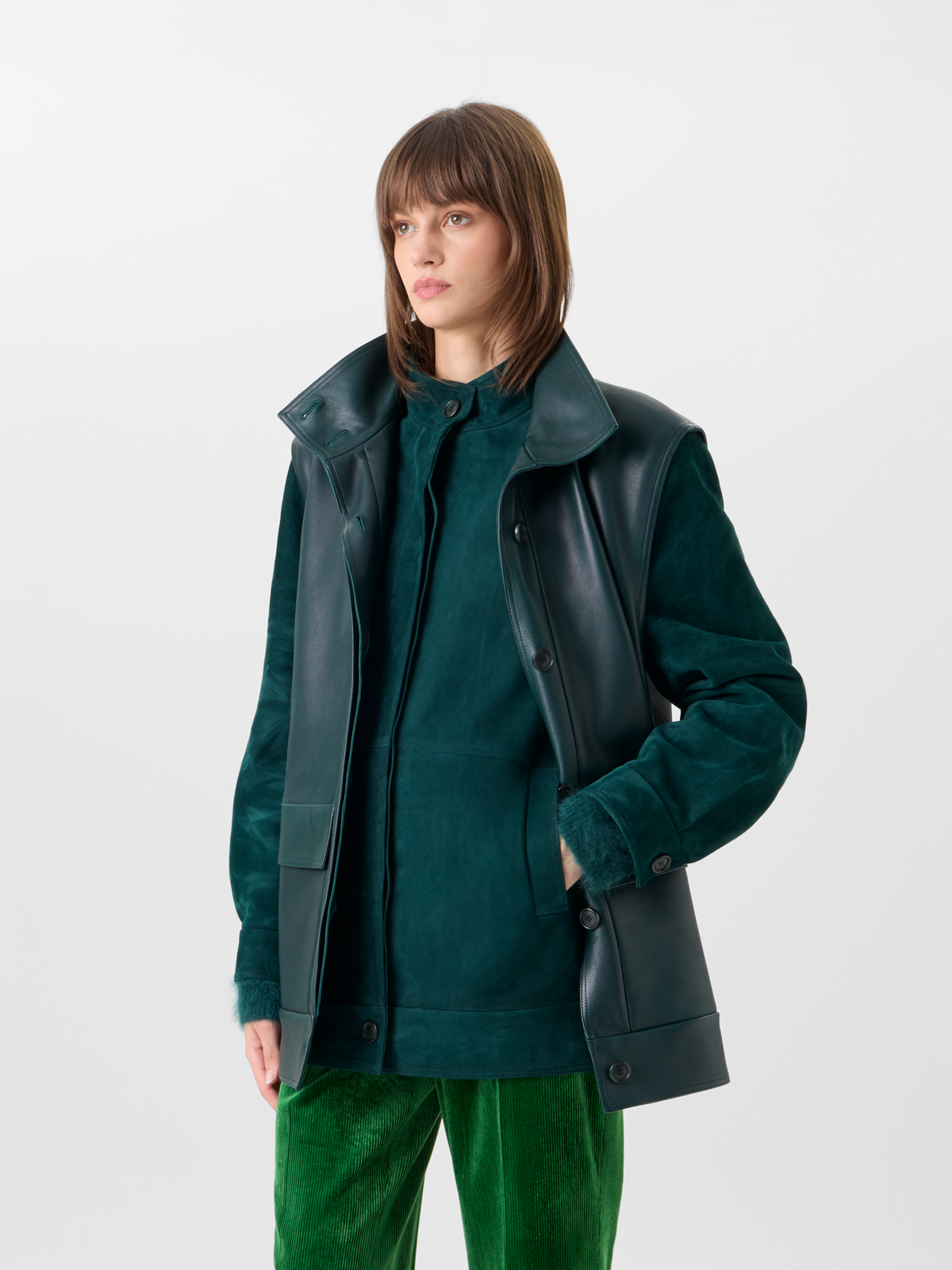Designer Veloursleder-Blouson mit Nappaleder-Gilet - Grün 