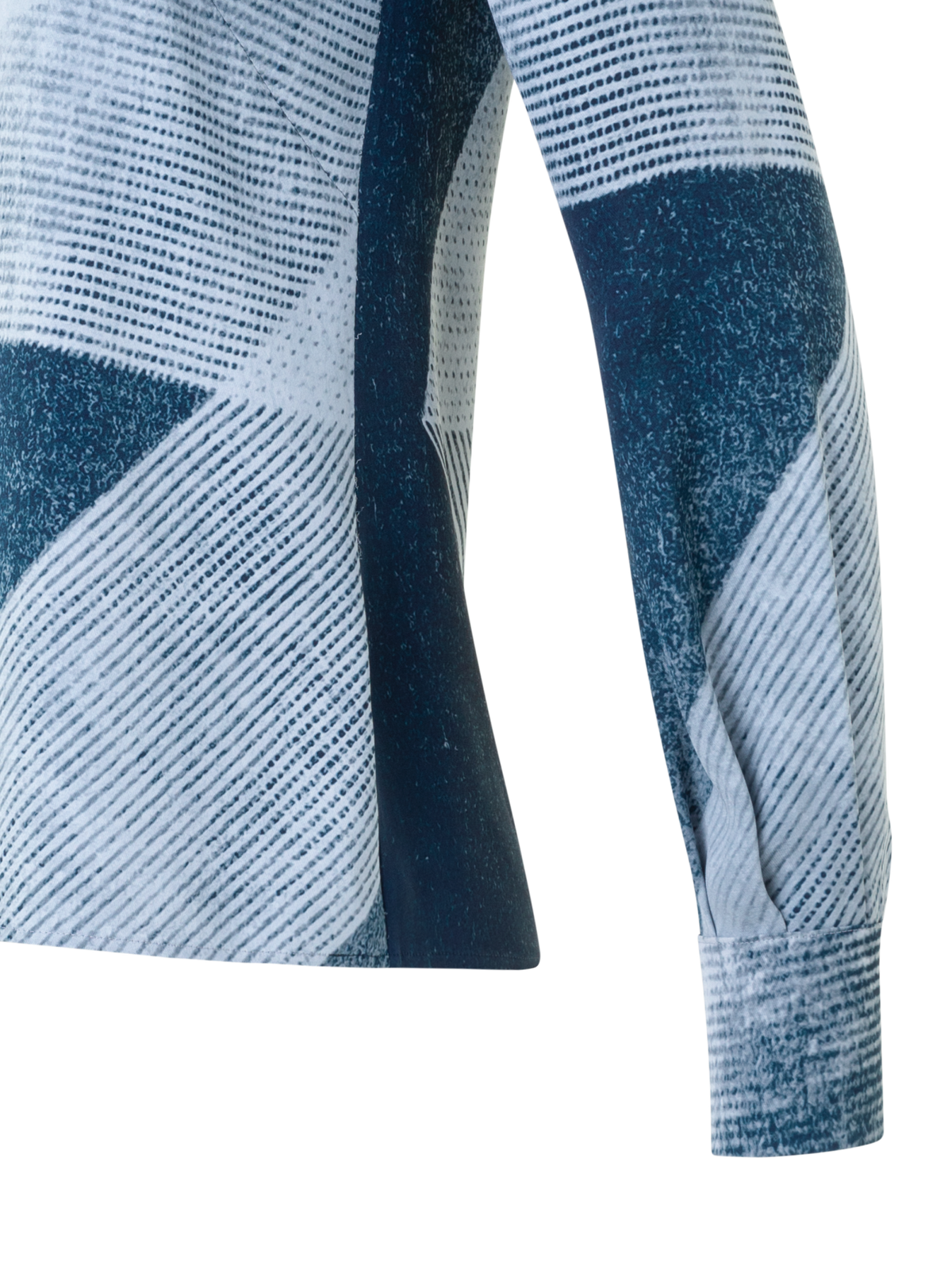 Designer Seiden-Crêpe-Hemdbluse im Zigzag Print - Dunkelblau - Blau - Bunt