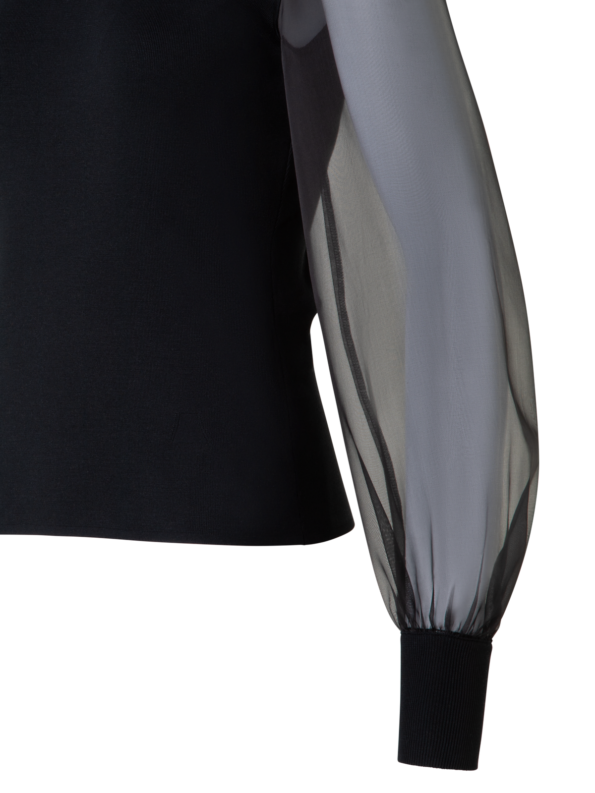 Designer Seidenpullover mit transparenten Organza-Ärmeln - Schwarz