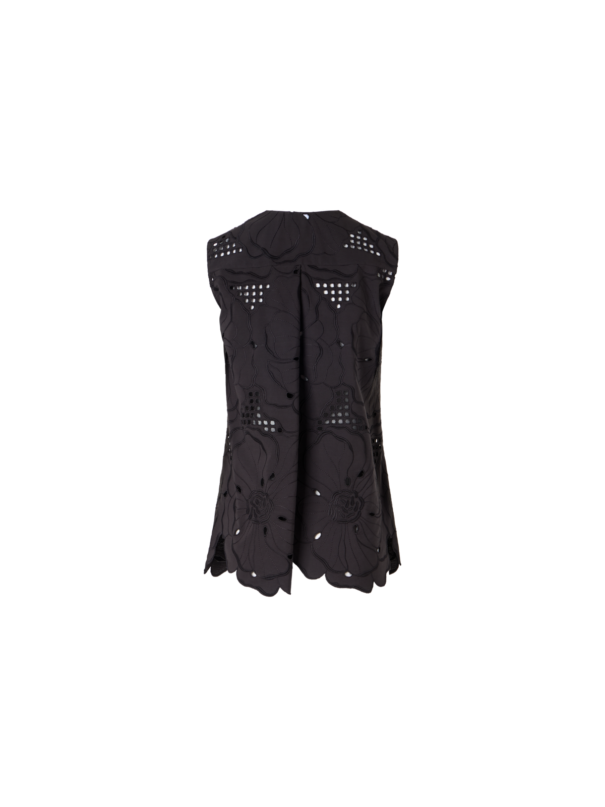Designer Ärmellose Tunikabluse mit Blumen-Lochstickerei - Schwarz