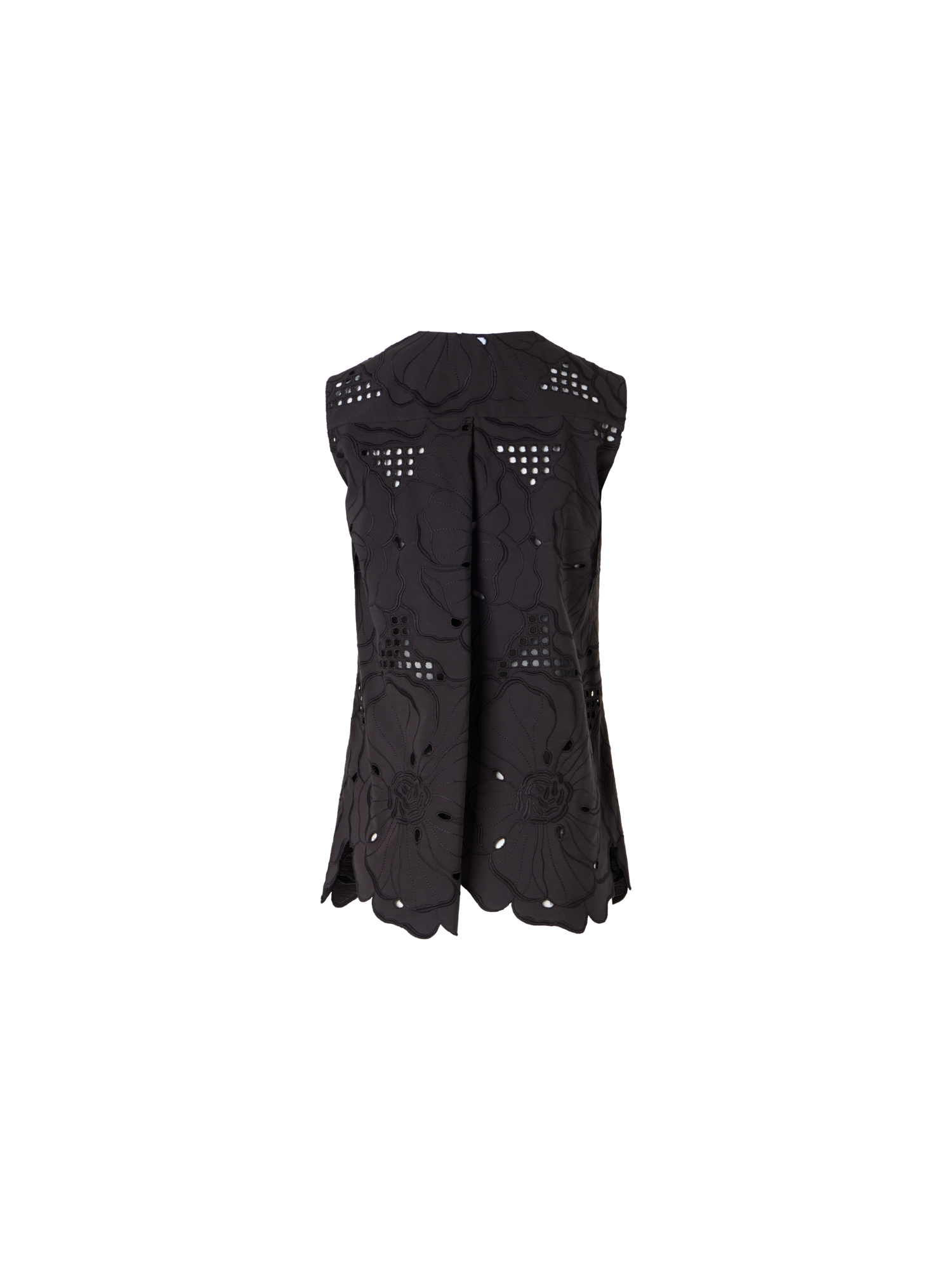 Designer Ärmellose Tunikabluse mit Blumen-Lochstickerei - Schwarz