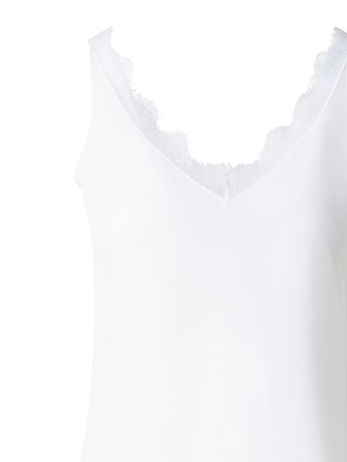 Designer Seidentop mit V-Ausschnitt und Spitze - Ecru - Weiss