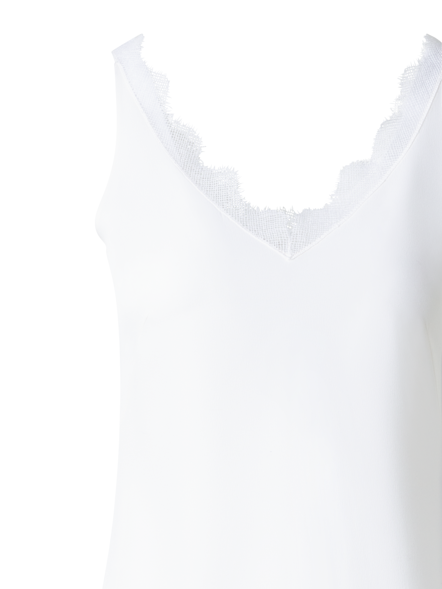 Designer Seidentop mit V-Ausschnitt und Spitze - Ecru - Weiss