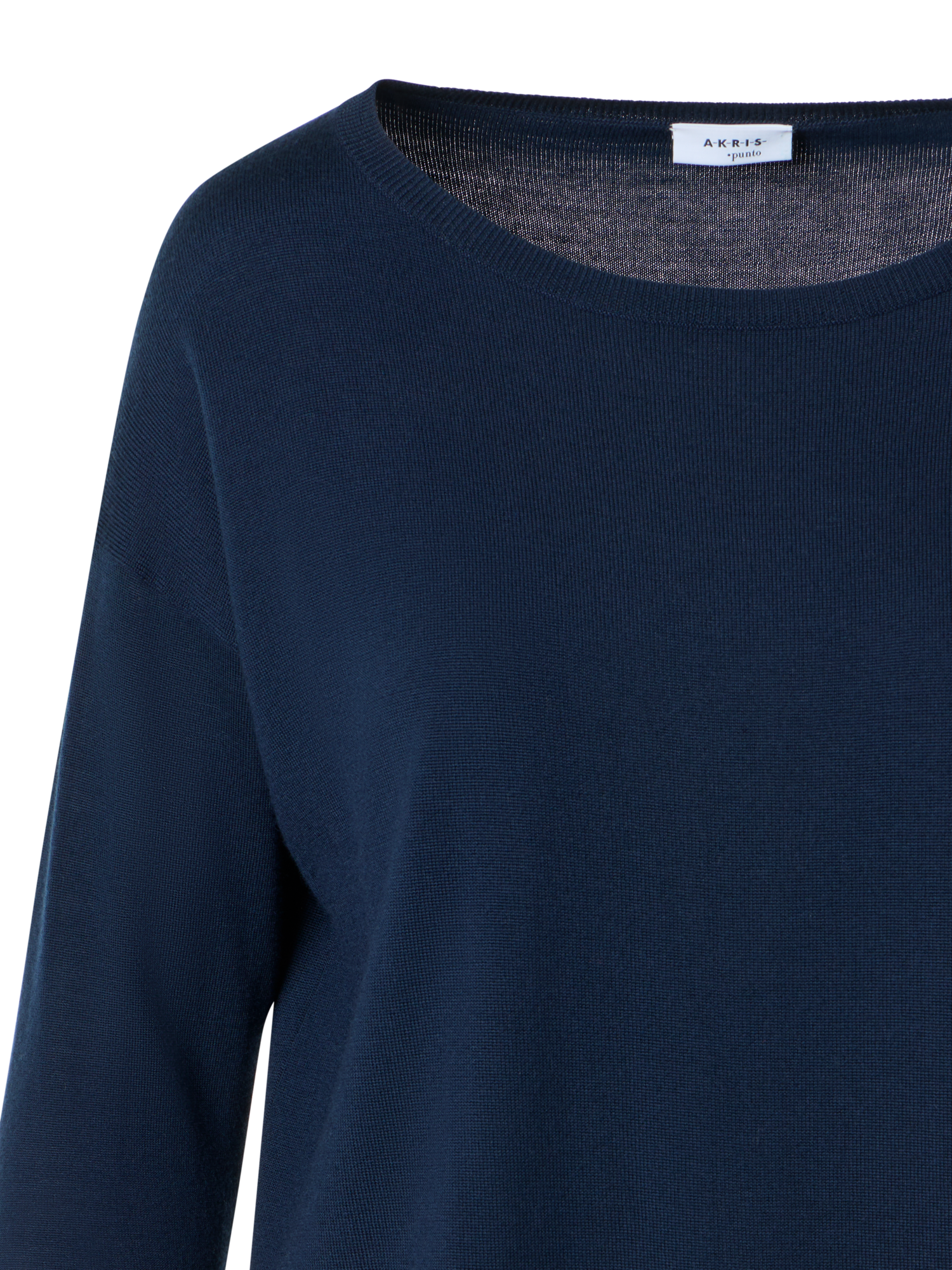 Designer Feiner Merinowolle-Signature-Strickpullover - Dunkelblau - Blau