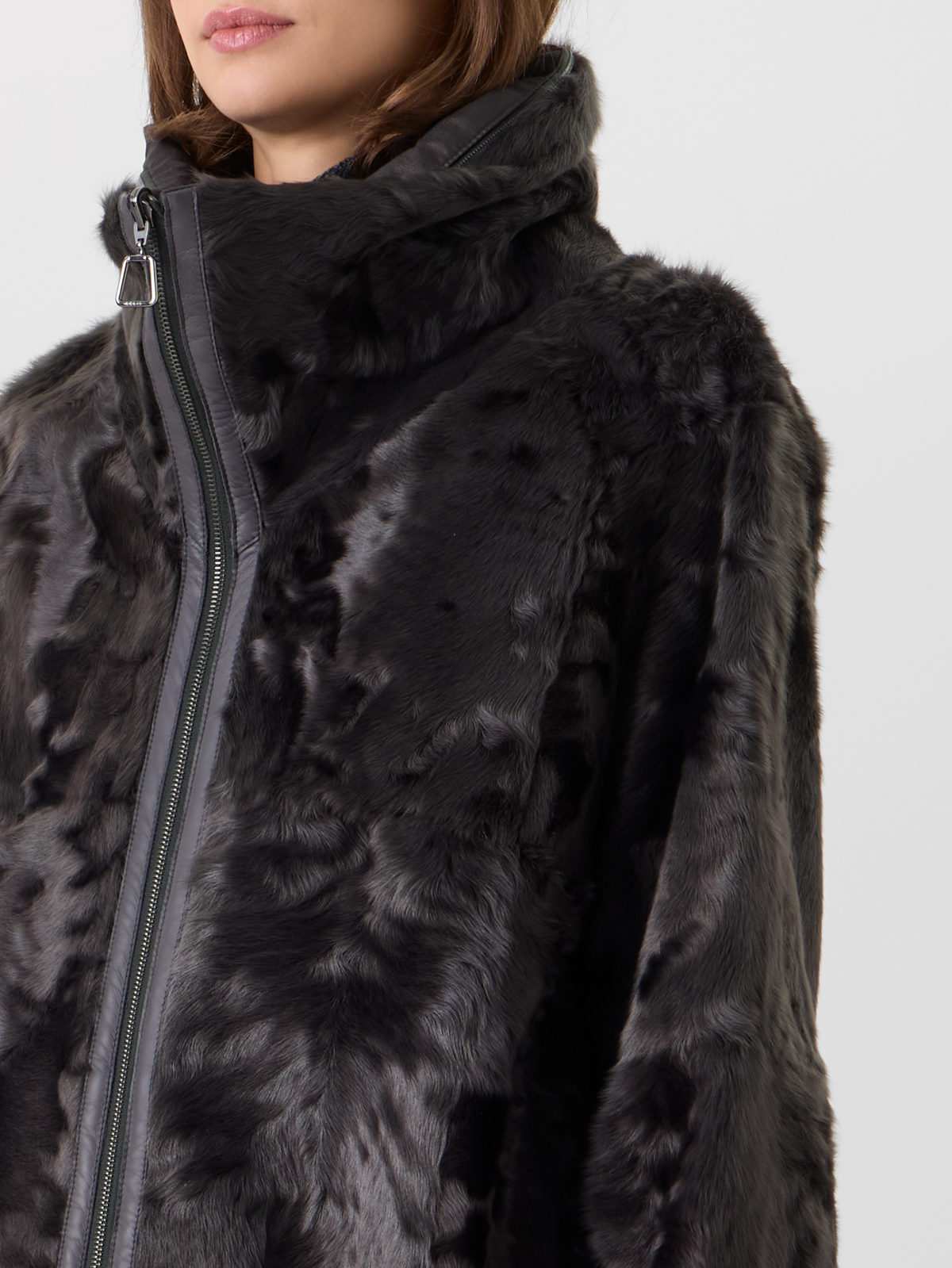 Designer Lamm-Shearling-Parka wendbar zu Seide - Grau #editorial