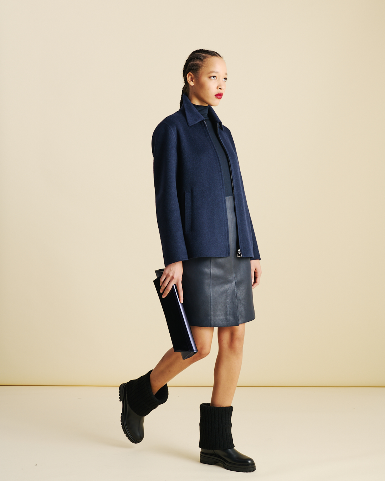 Designer Relaxed Kaschmir Doubleface Hemdjacke - Dunkelblau - Blau 