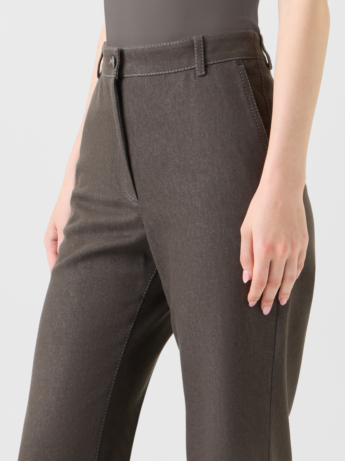 Designer Stretch Baumwoll Denim Schlaghose - Braun #editorial