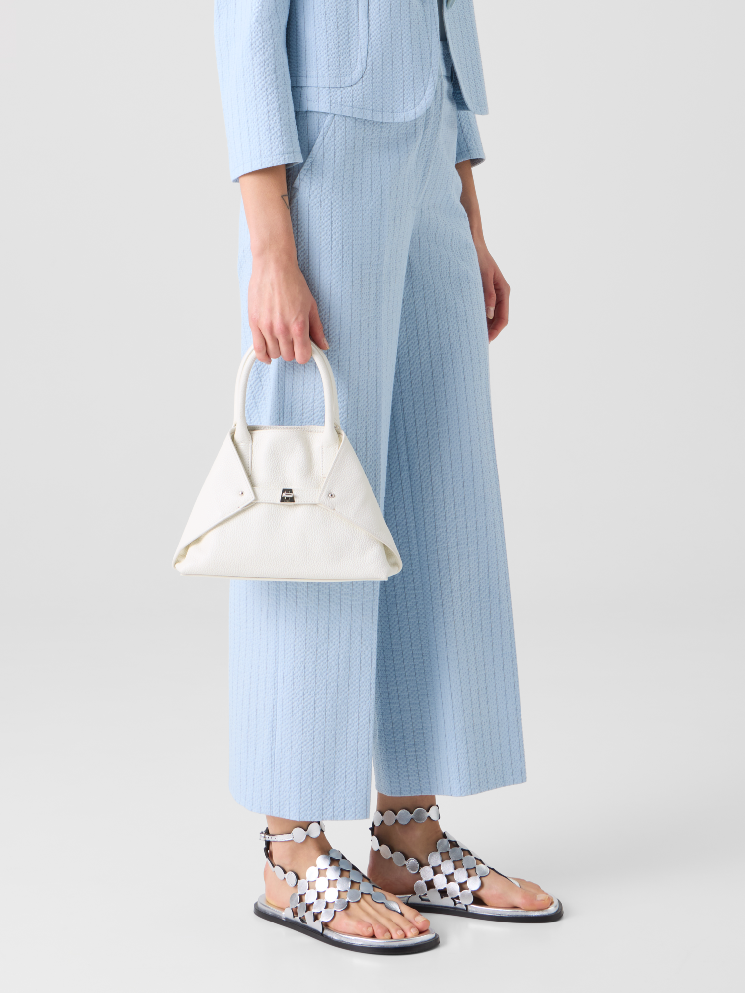 Designer Chiara Cropped Wide Leg Hose aus Seersucker - Blau 