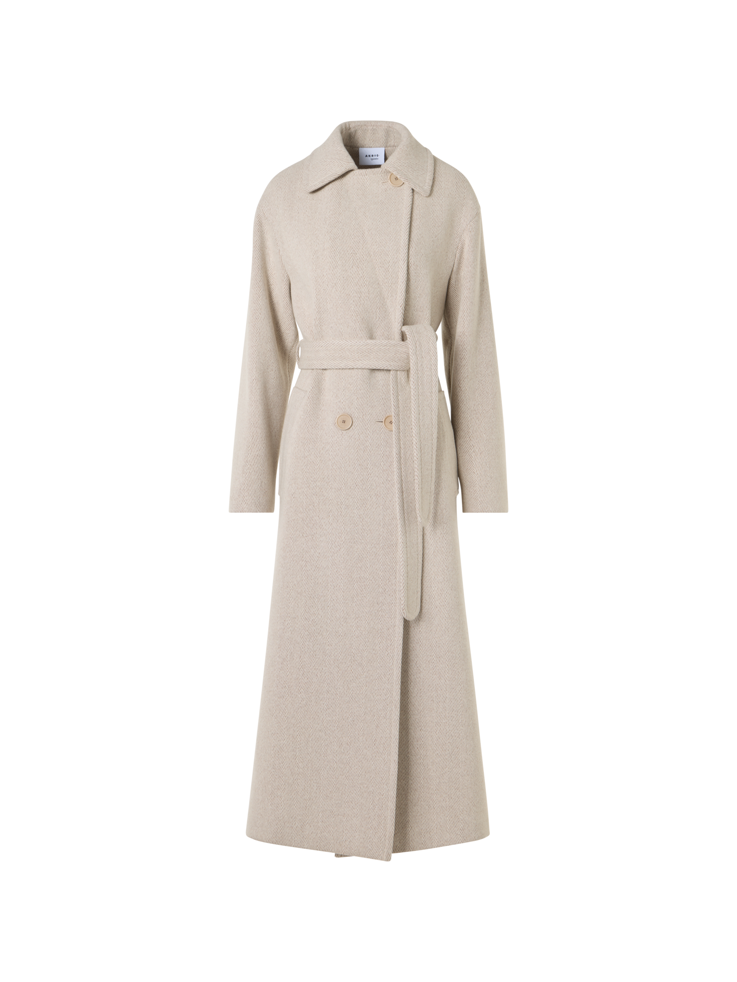 Designer Maximantel aus Wollmischung mit Fischgrat - Beige