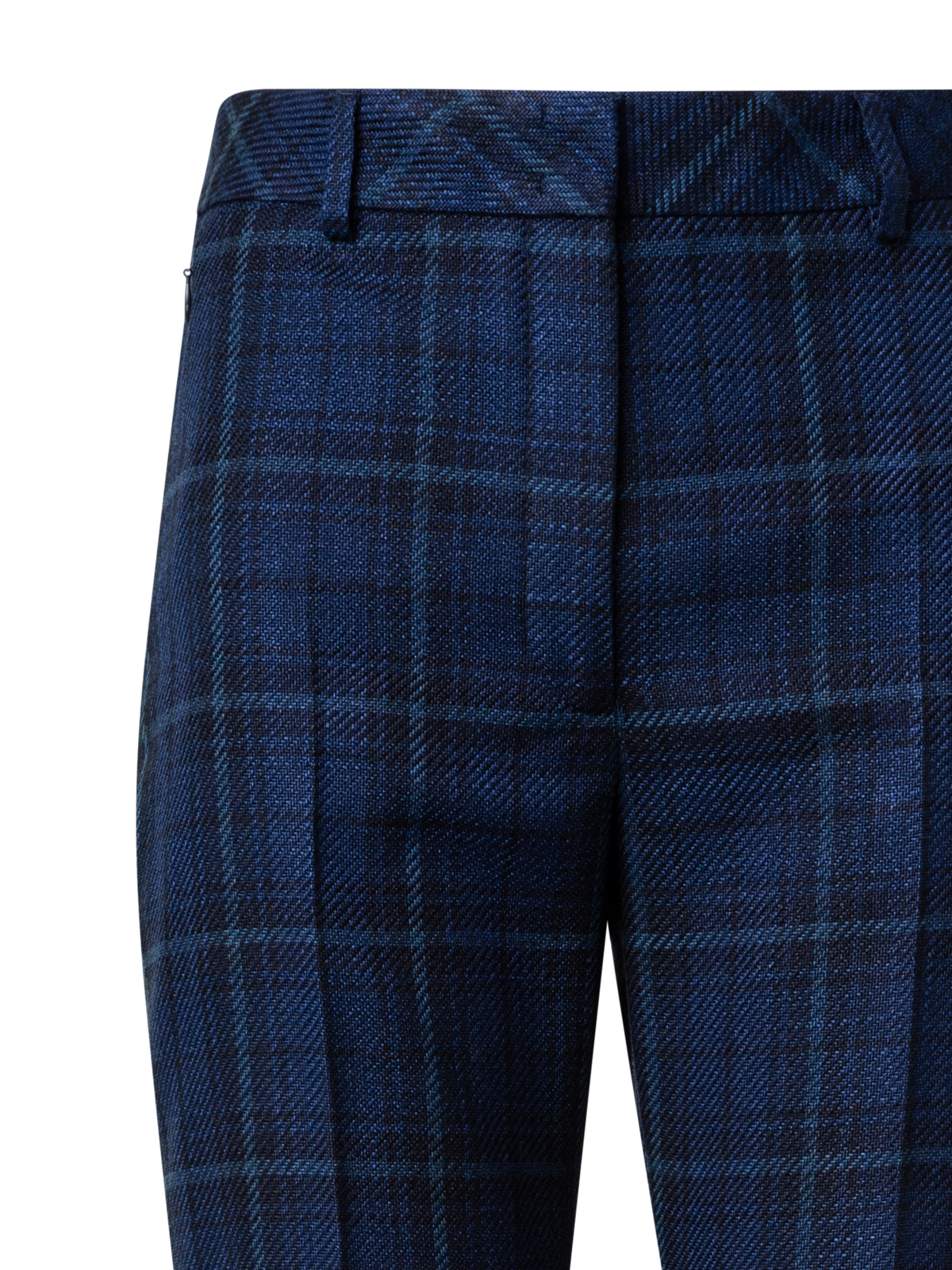 Designer Leicht Karo-Schlaghose aus Seiden-Baumwolle - Dunkelblau - Blau