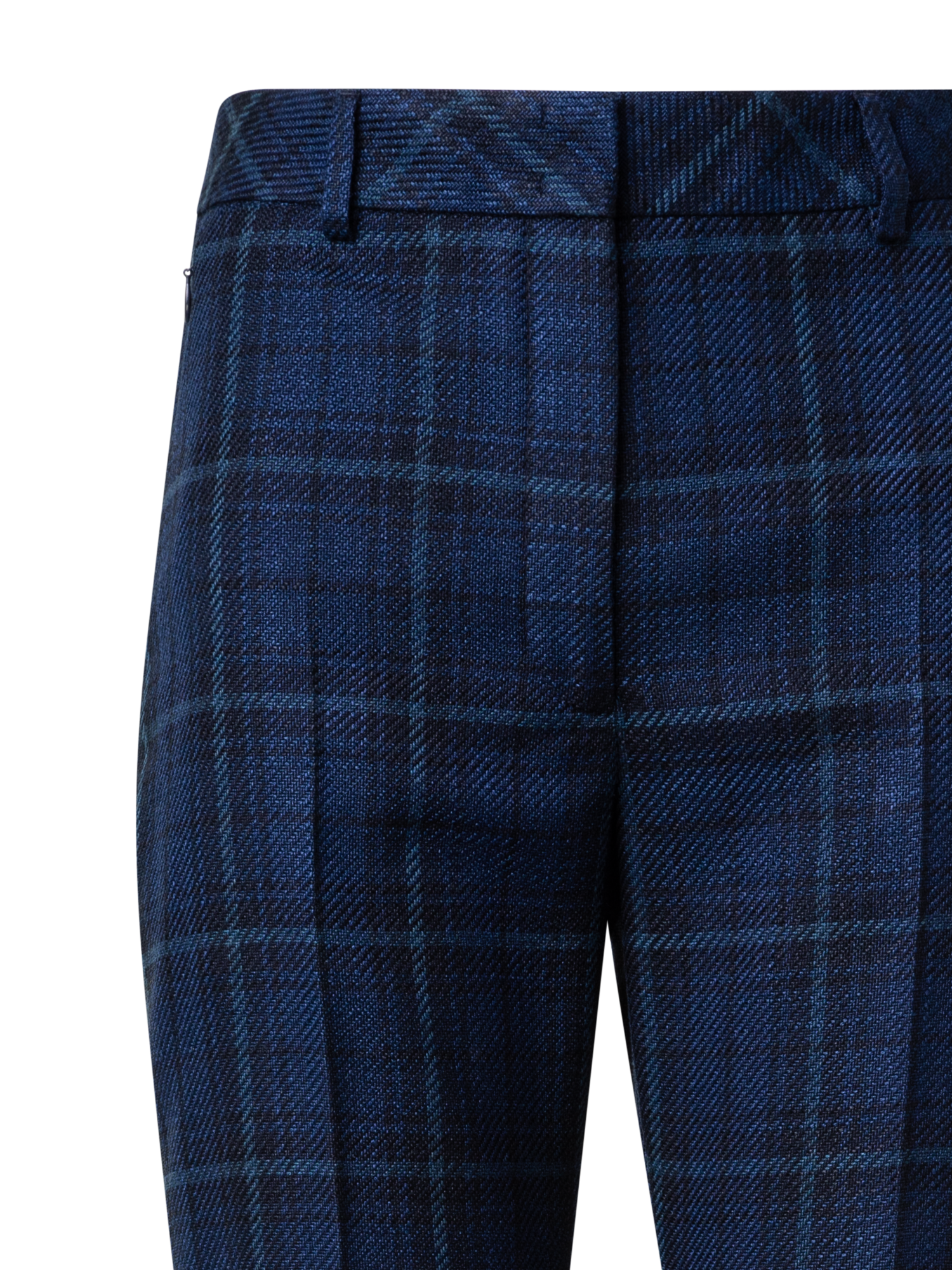 Designer Leicht Karo-Schlaghose aus Seiden-Baumwolle - Dunkelblau - Blau