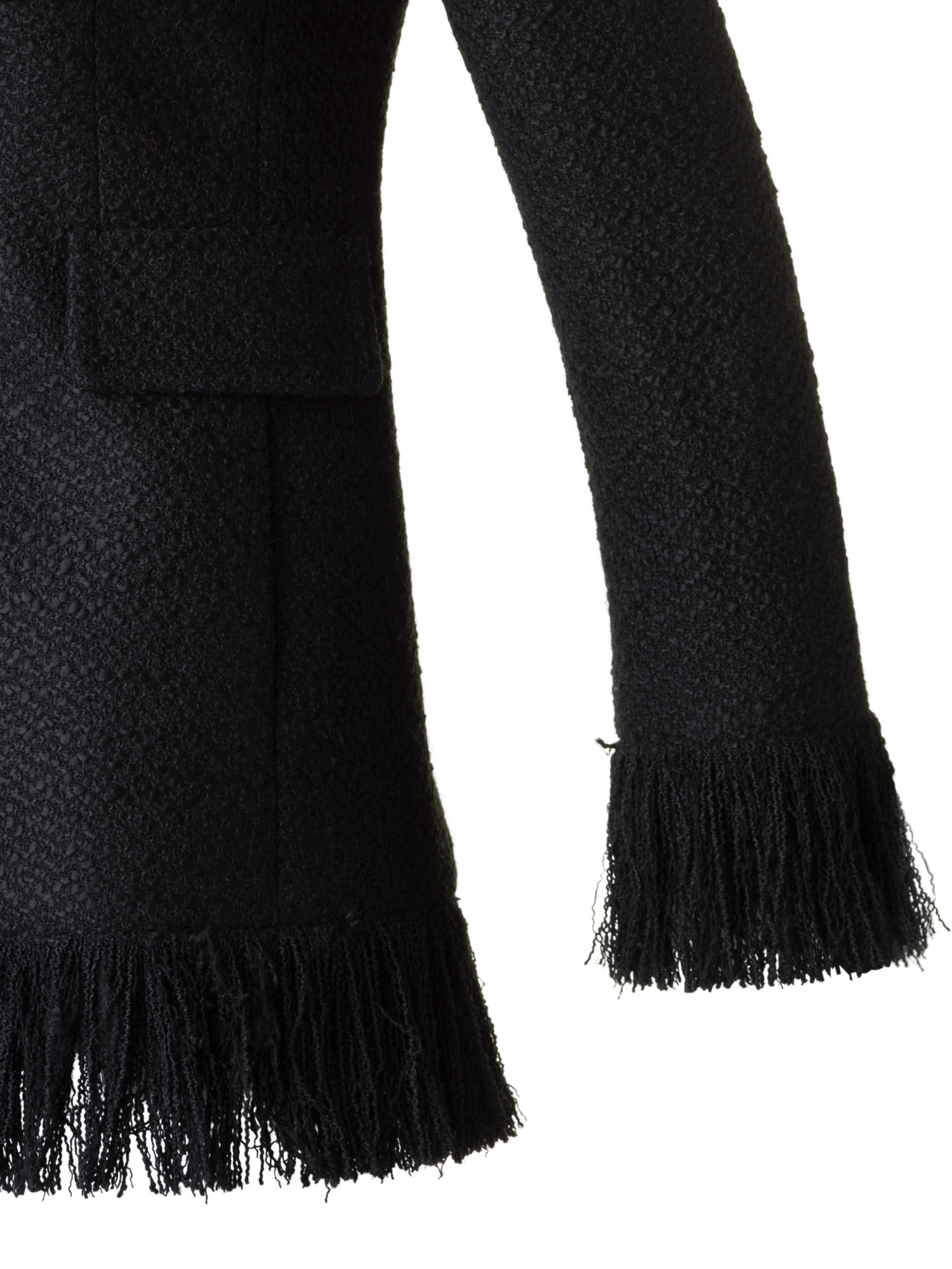 Designer Doppelreiher Illusion Jacke mit Fransen Detail - Schwarz