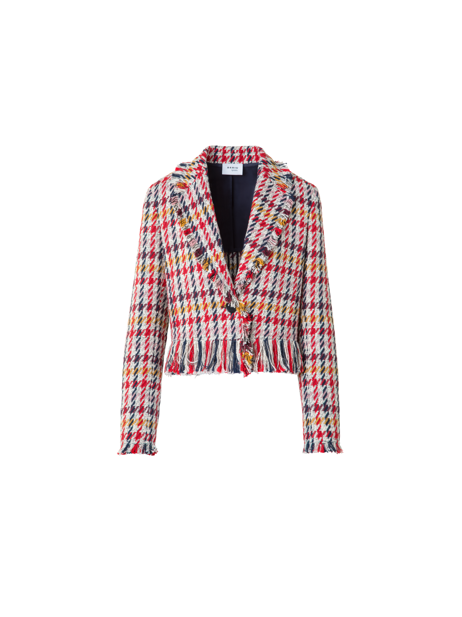 Designer Kurze Tweed-Jacke mit Fransen - Bunt - Rot