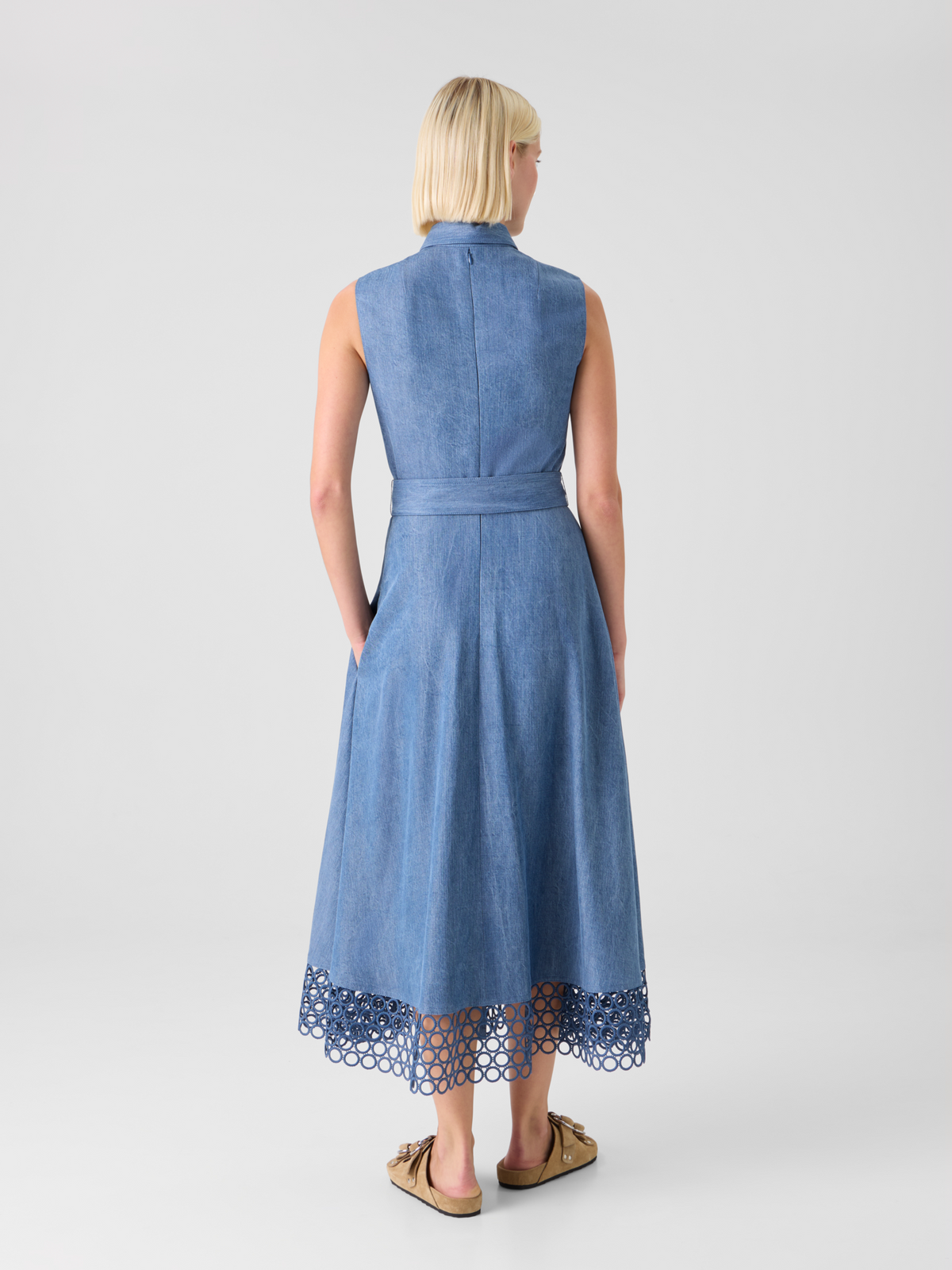Designer Denim-Hemdblusenkleid mit Ösen-Guipure - Blau