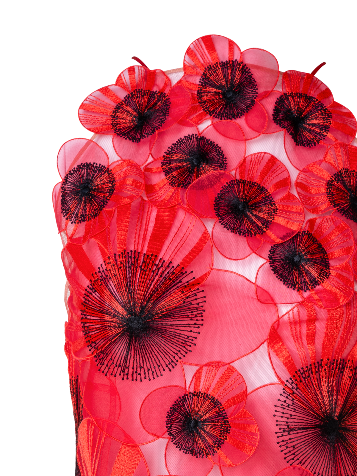 Designer Kleid mit Poppy-Blumen-Stickerei - Rot