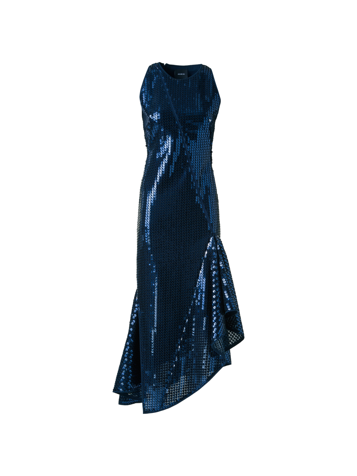 Designer Asymmetrisches Paillettenkleid mit Volant - Dunkelblau - Blau