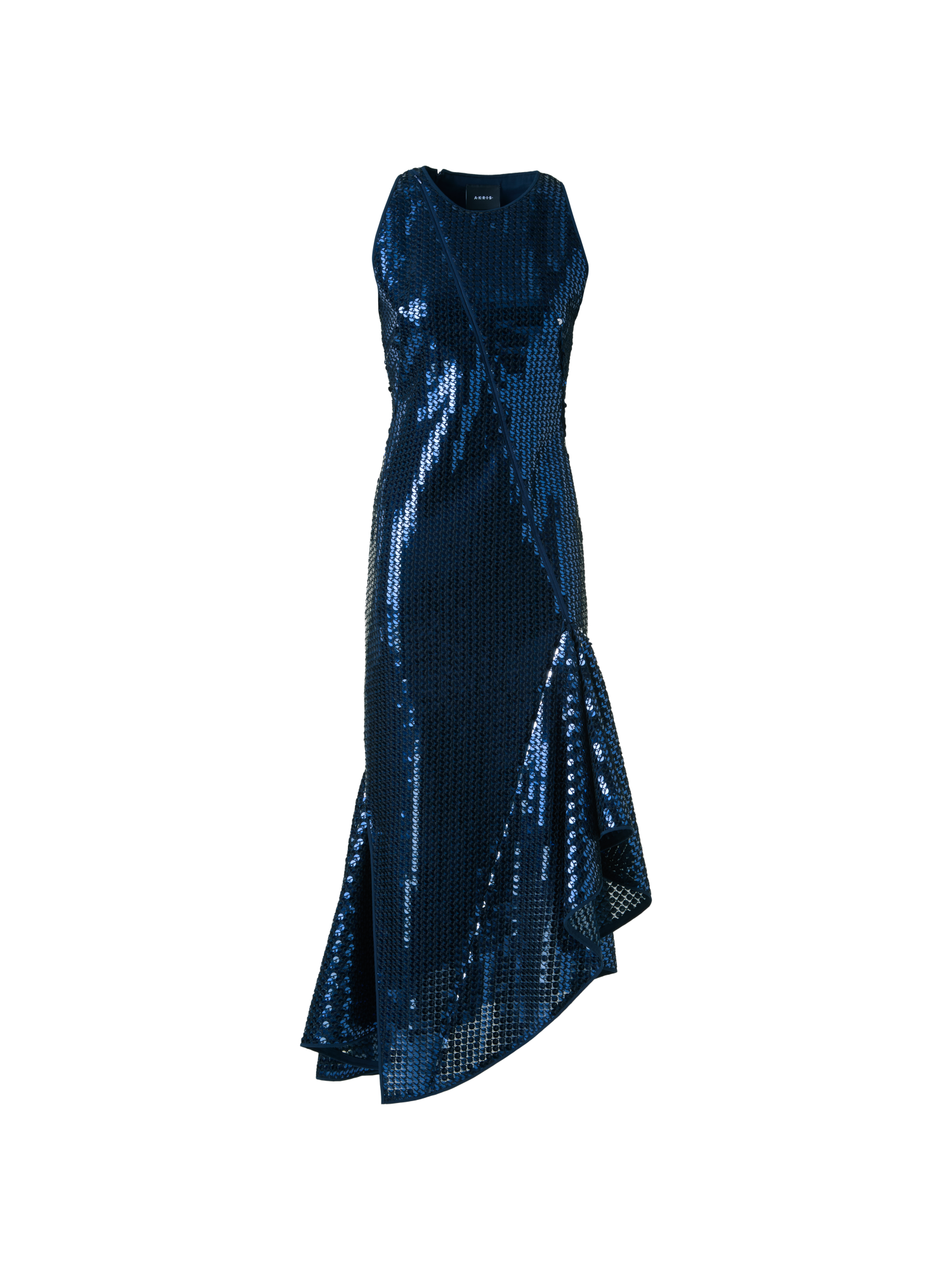 Designer Asymmetrisches Paillettenkleid mit Volant - Dunkelblau - Blau
