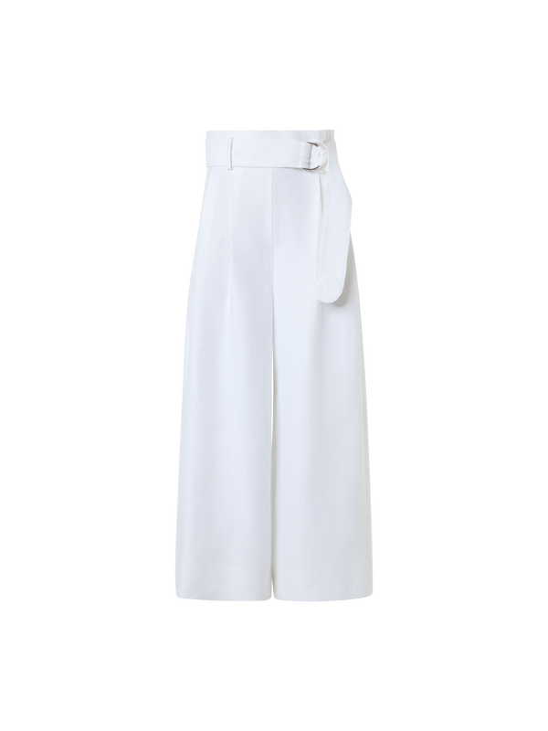 Designer Fiorella plissierte Culotte aus reinem Leinen - Weiss
