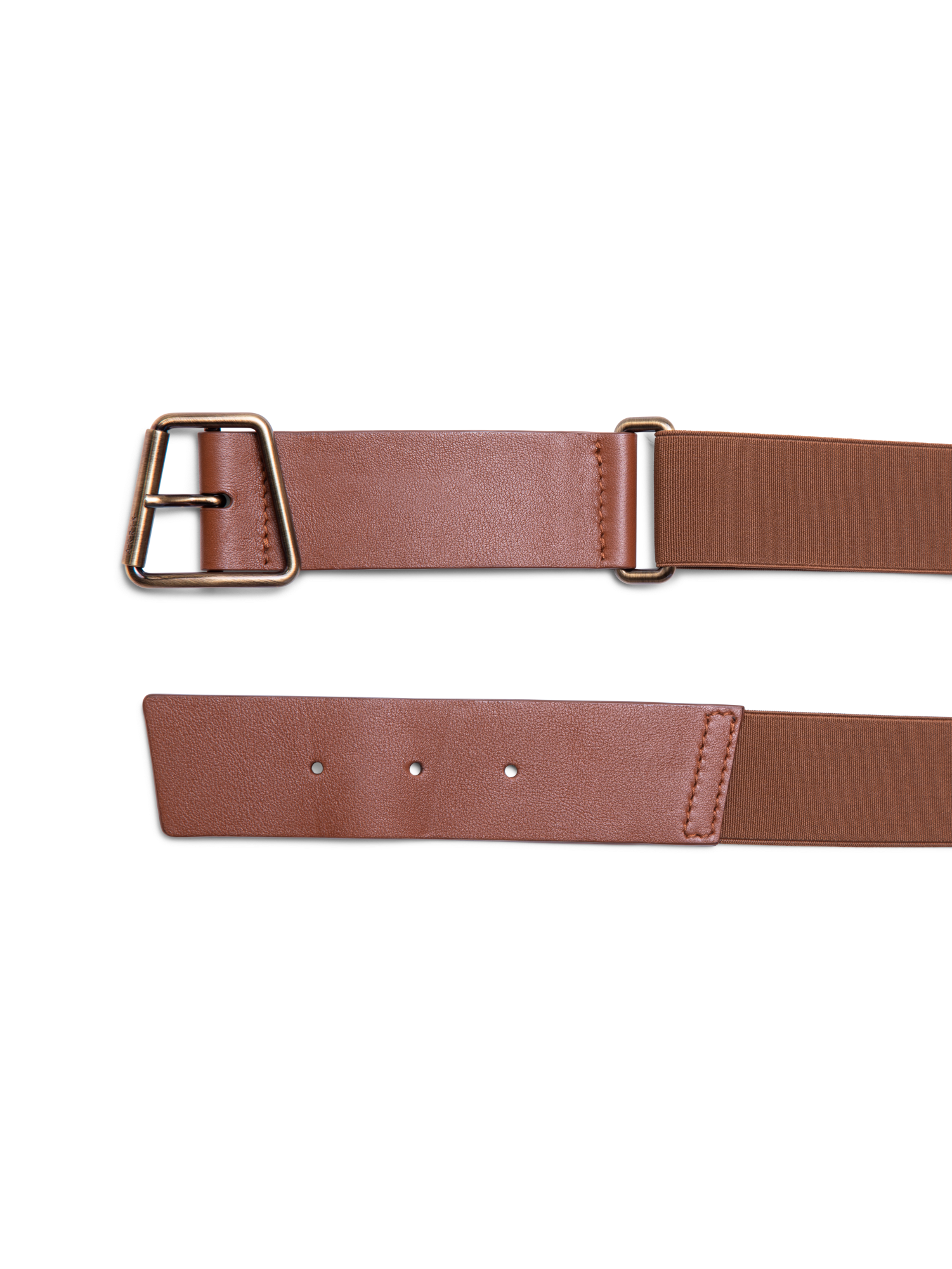 Designer Elastischer Ledergürtel mit Trapez-Schnalle - Braun