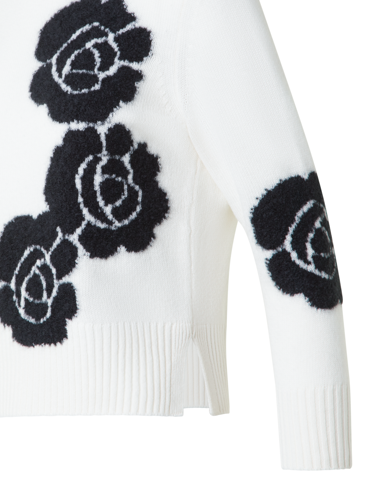 Designer Kurzer Kaschmirpullover mit Anemone Intarsie - Bunt - Ecru - Weiss