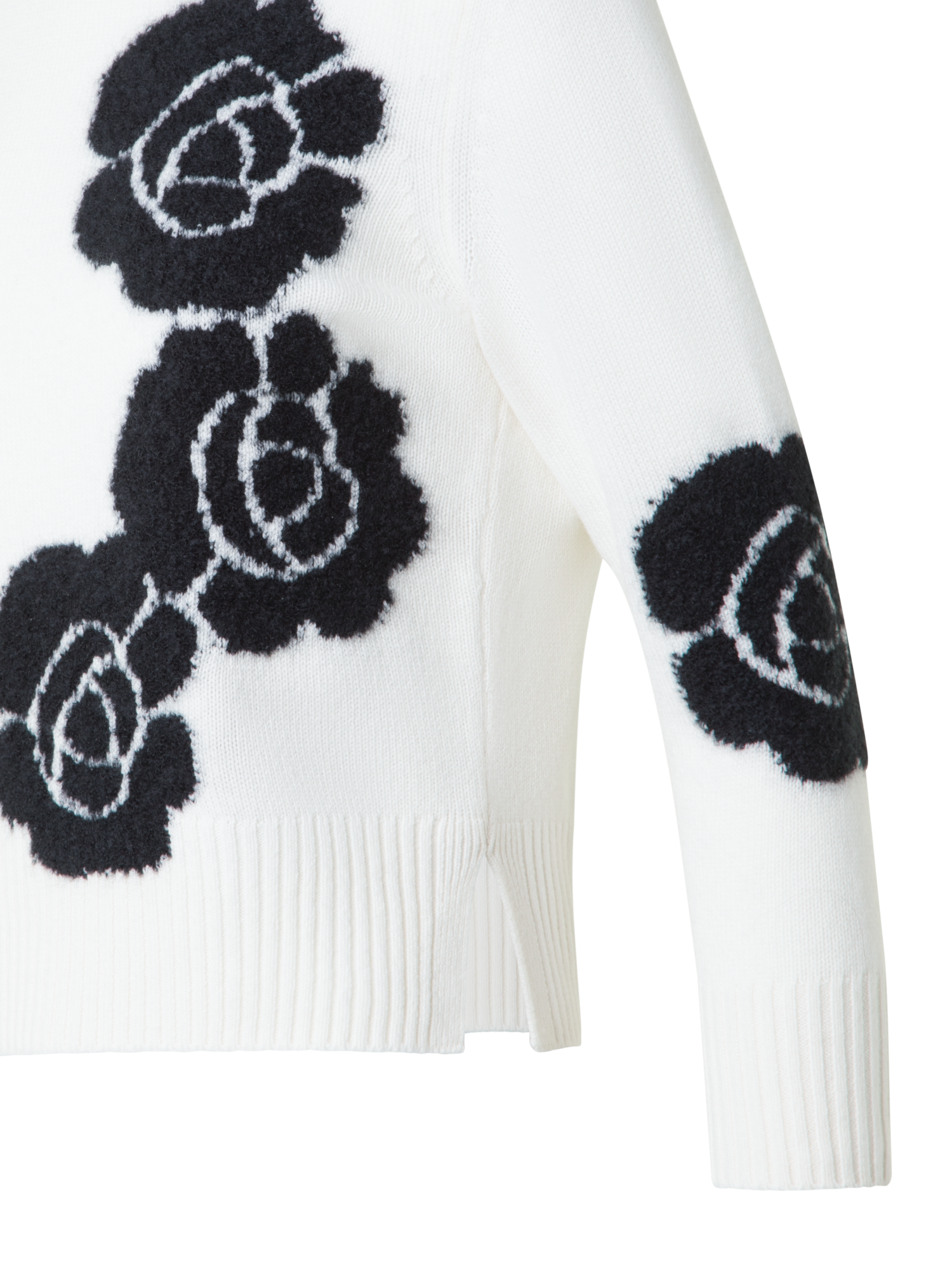 Designer Kurzer Kaschmirpullover mit Anemone Intarsie - Bunt - Ecru - Weiss