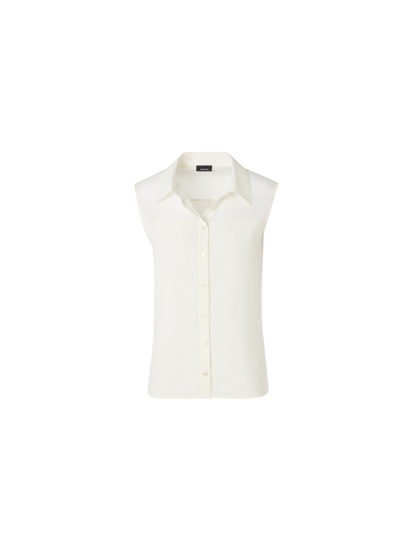 Designer Cotton Voile Blouson-Top Sleeveless - Ecru