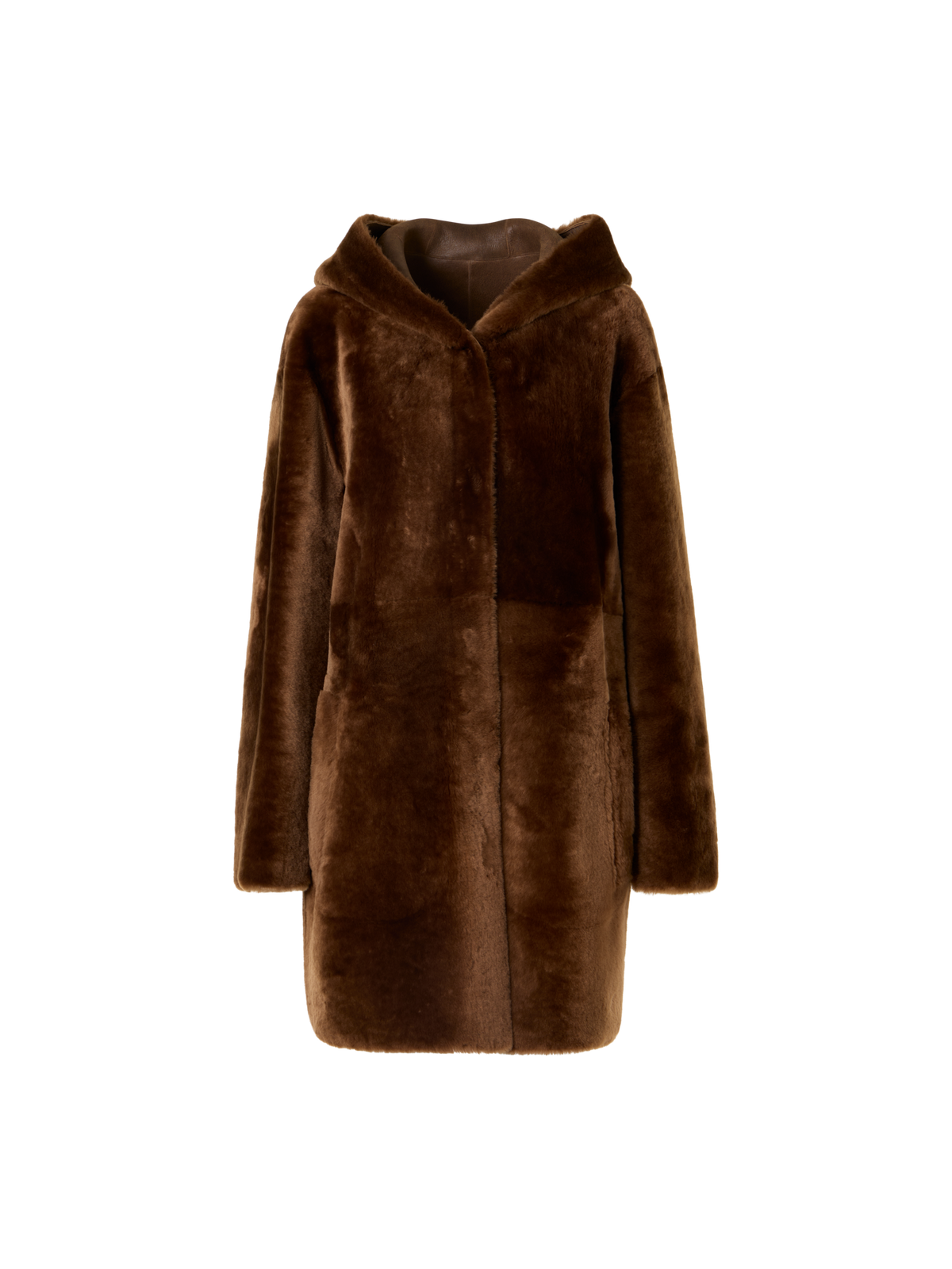 Designer Oversize-Wendeparka aus Lammfell mit Kapuze - Braun