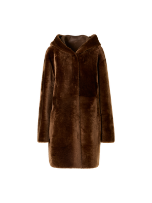 Designer Oversize-Wendeparka aus Lammfell mit Kapuze - Braun