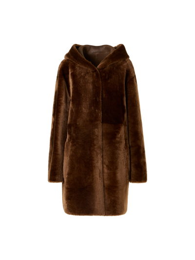 Designer Oversize-Wendeparka aus Lammfell mit Kapuze - Braun