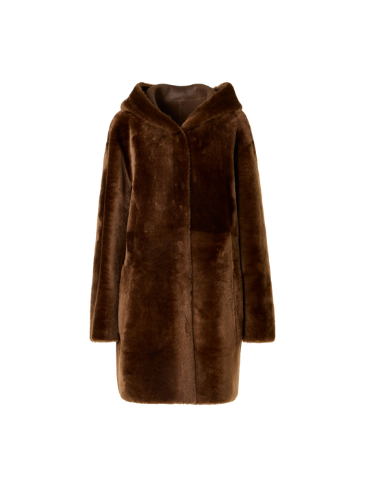 Designer Oversize-Wendeparka aus Lammfell mit Kapuze - Braun