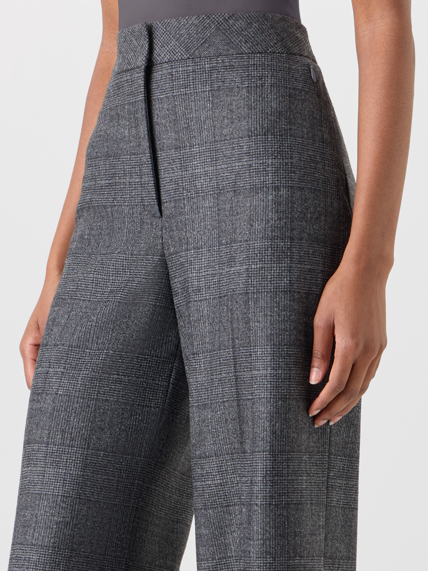 Designer Weite Hose aus Wolle mit Glencheck - Grau - Schwarz 