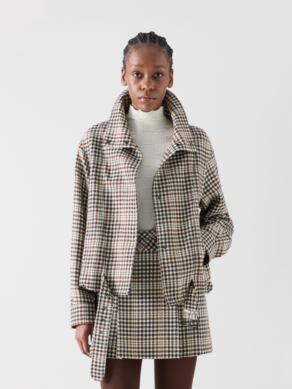 Designer Blouson aus kariertem Tweed - Braun - Bunt 