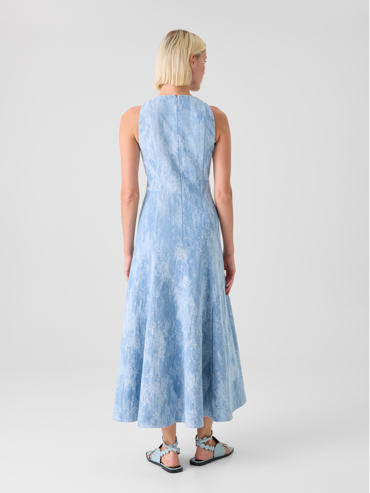 Designer Tailliertes ausgestelltes Midikleid aus Jacquard-Denim - Blau #editorial