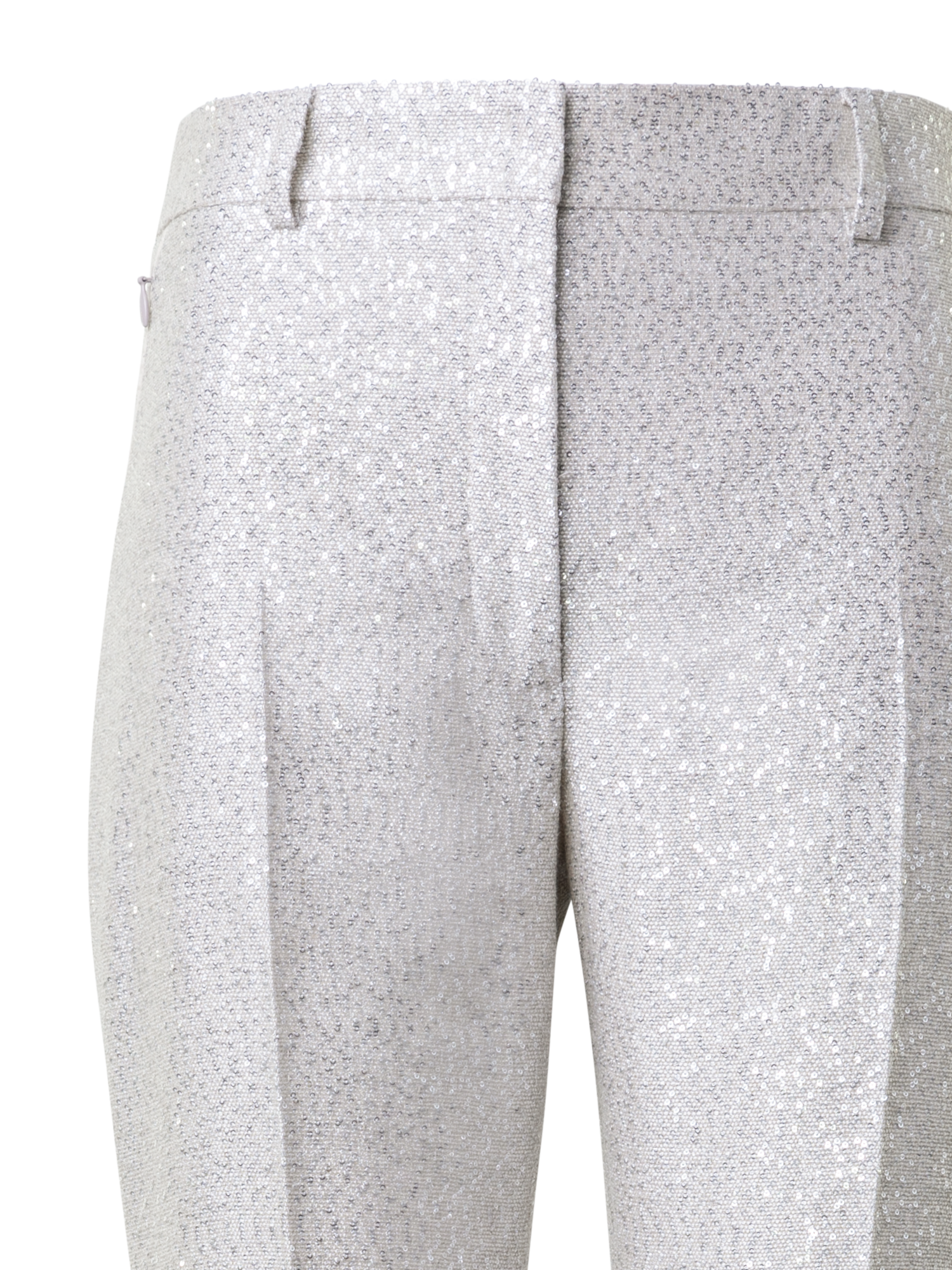 Designer Leicht Schlaghose aus Leinen mit Pailletten - Silber - Grau