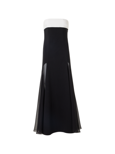 Designer Trägerloses Denim-Midikleid mit Seideneinsätzen - Schwarz