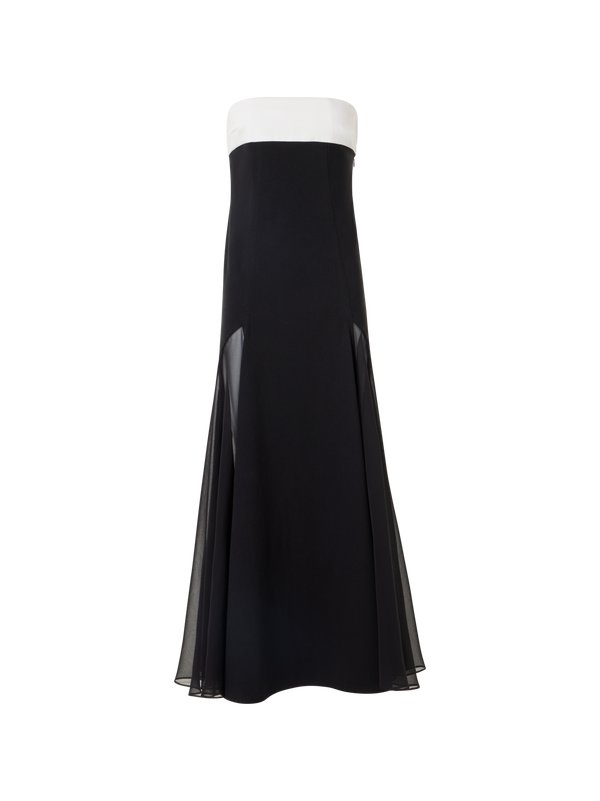 Designer Trägerloses Denim-Midikleid mit Seideneinsätzen - Schwarz