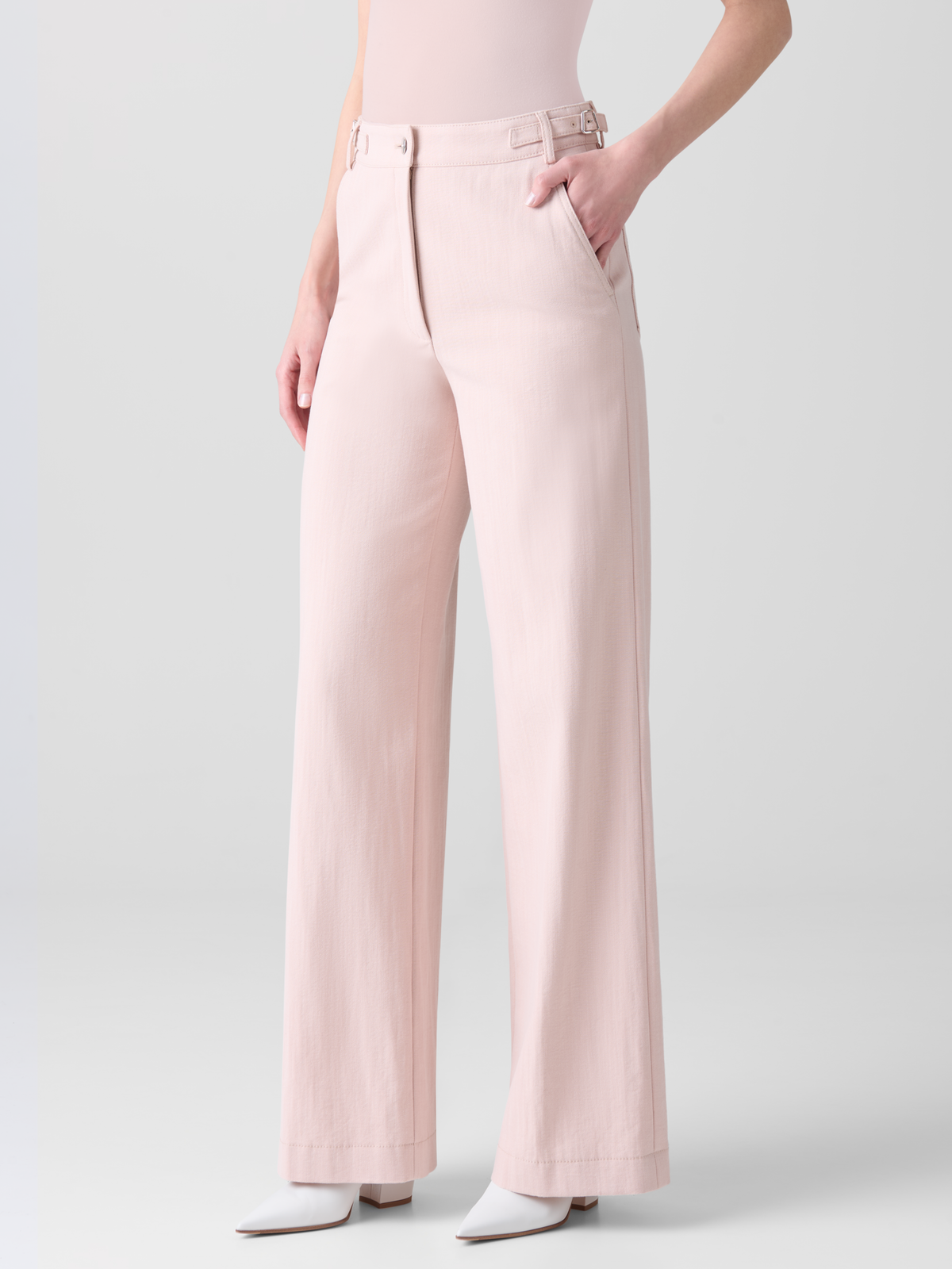 Designer Weite Hose aus Baumwoll-Denim-Stretch - Rosa #editorial