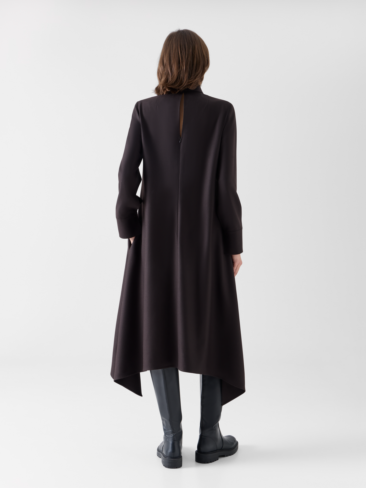 Designer Lockeres Midikleid aus Flanell mit Zipfelsaum - Braun #editorial