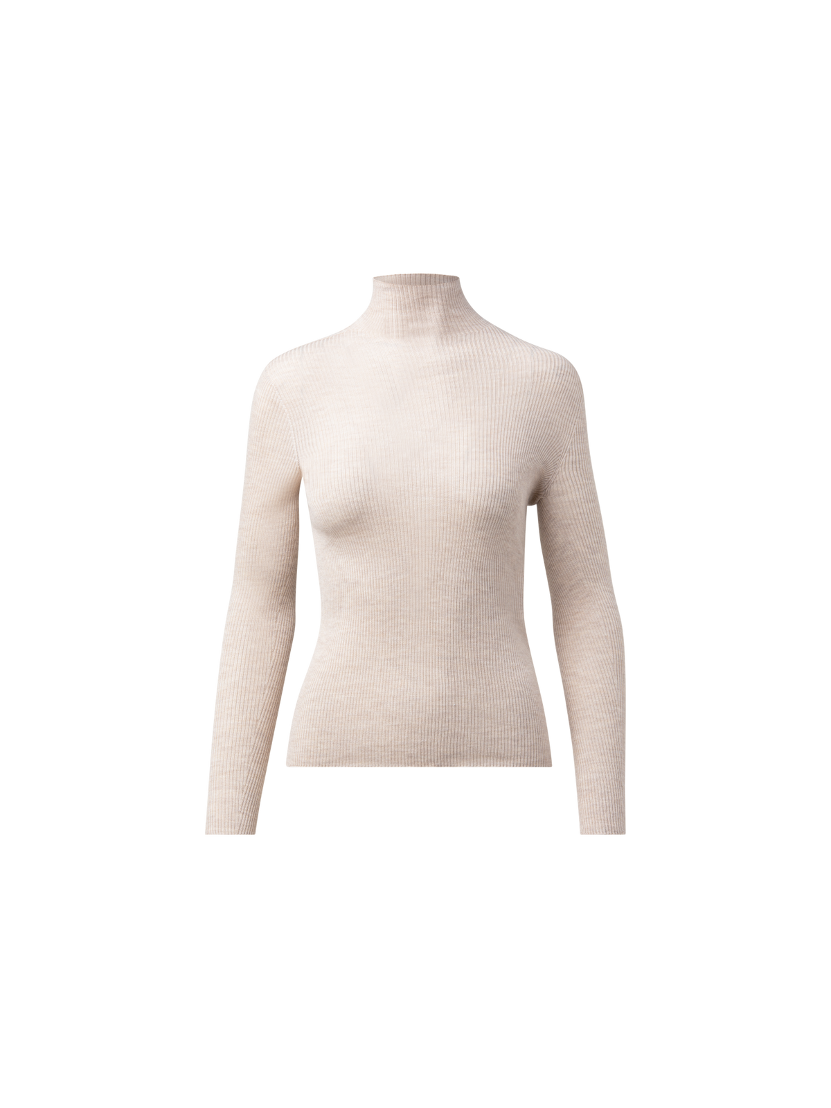 Designer Kaschmir-Seiden-Strickpullover mit Stehkragen - Beige
