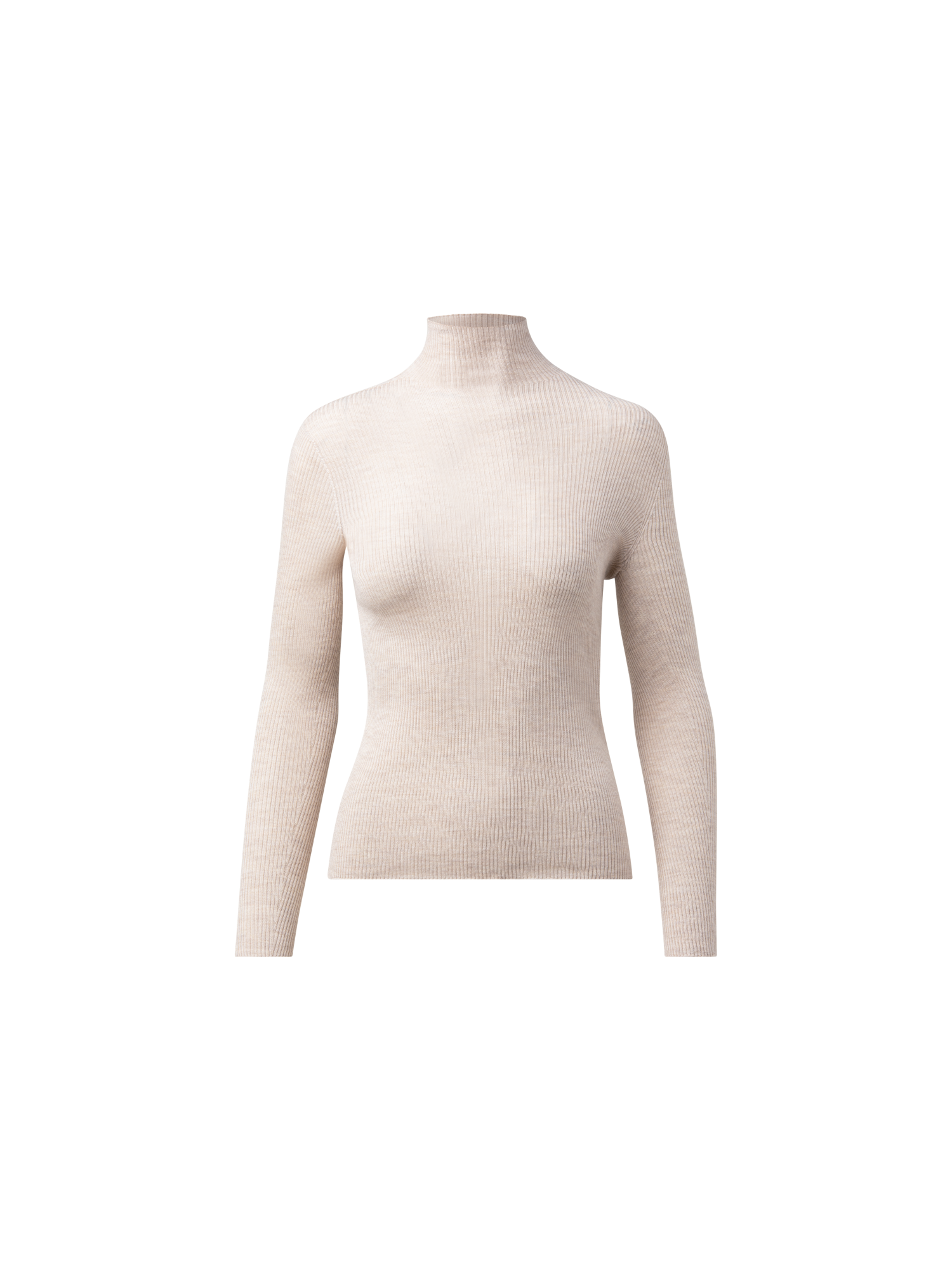 Designer Kaschmir-Seiden-Strickpullover mit Stehkragen - Beige