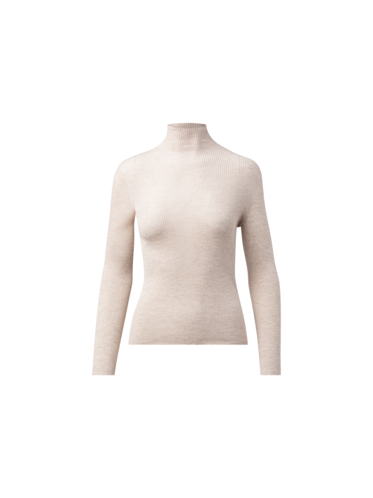 Designer Kaschmir-Seiden-Strickpullover mit Stehkragen - Beige