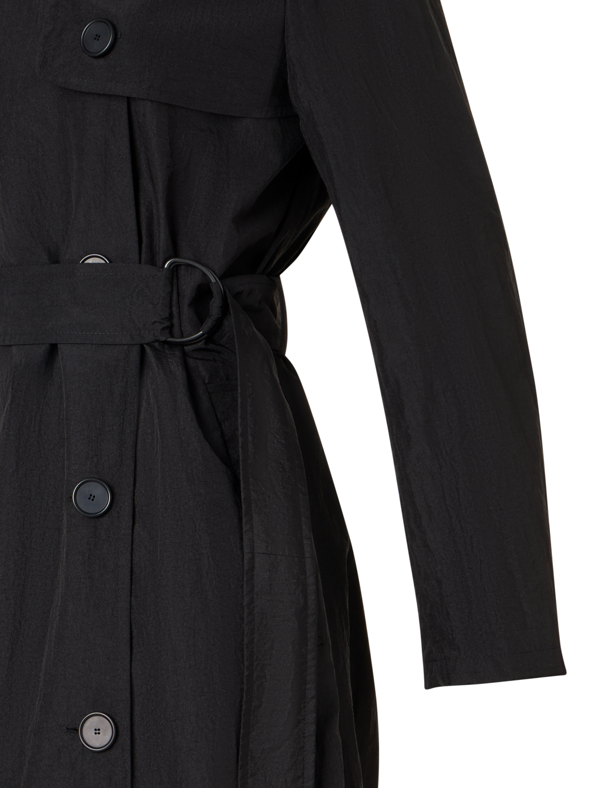 Designer Langärmeliger, langer Trenchcoat aus Crinkled-Parachute-Taft - Schwarz