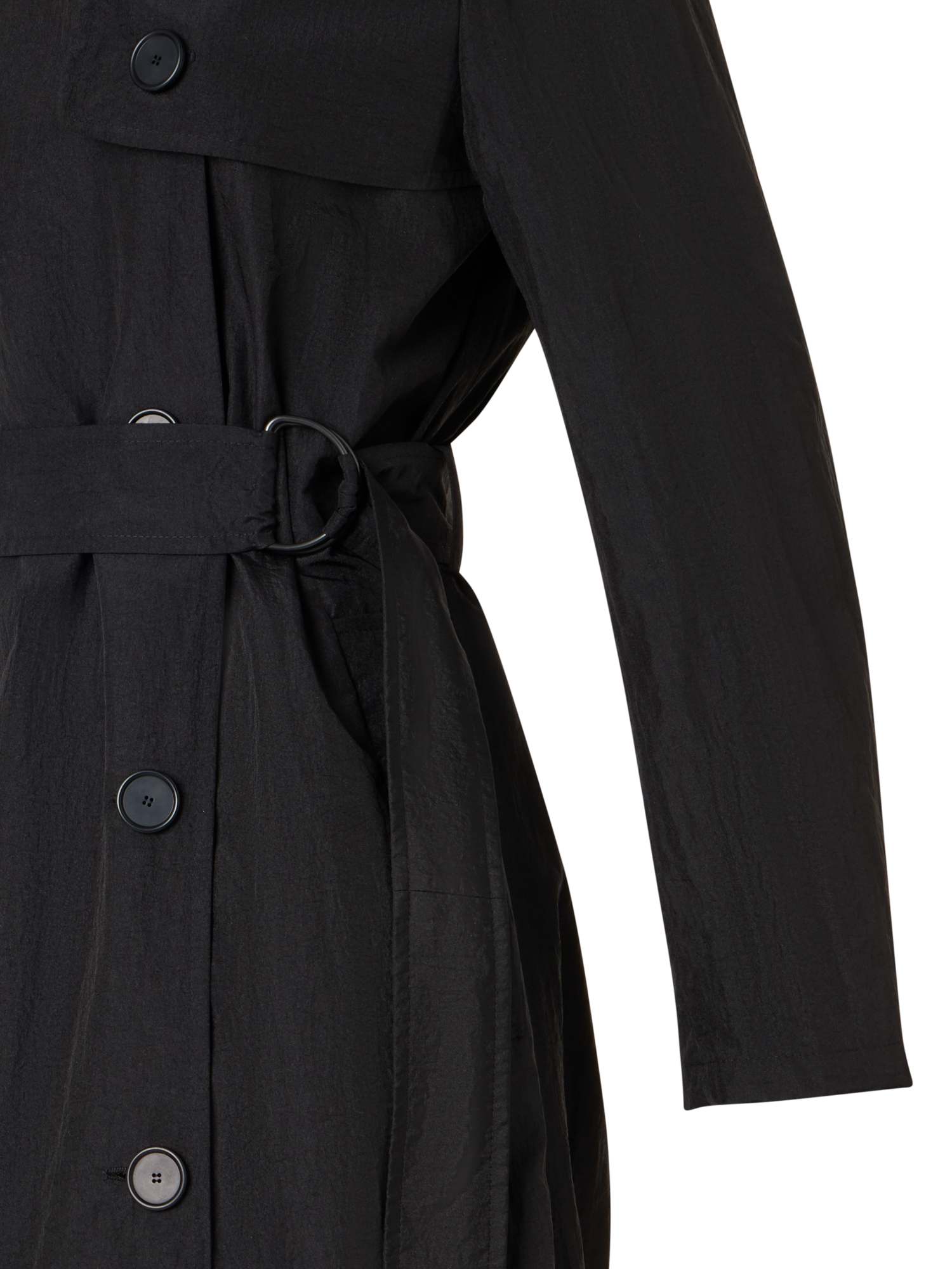 Designer Langärmeliger, langer Trenchcoat aus Crinkled-Parachute-Taft - Schwarz