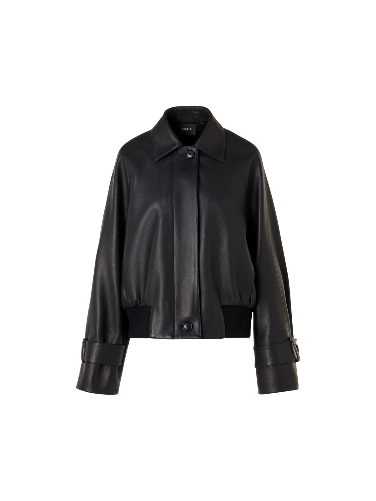 Designer Oversize Nappaleder-Blouson mit Strickbund - Schwarz