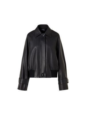 Designer Oversize Nappaleder-Blouson mit Strickbund - Schwarz